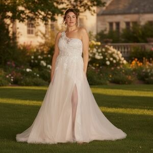 Galena Signature One-Shoulder Wedding Dress with Overskirt | Size 24W